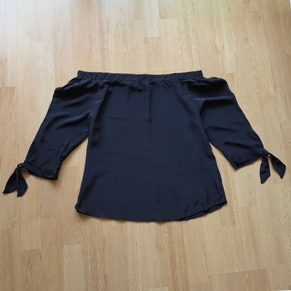 Joie Silk Blouse Womens Medium Black Off-The-Shoulder Tie Cuff Boho Minimalist